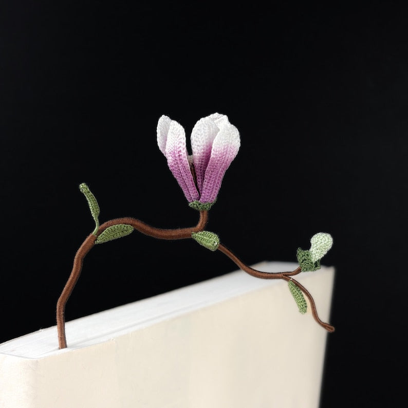 Mikro Häkeln Lesezeichen Rosa Magnolie Pastell Floral Handgemacht Lese Accessoire