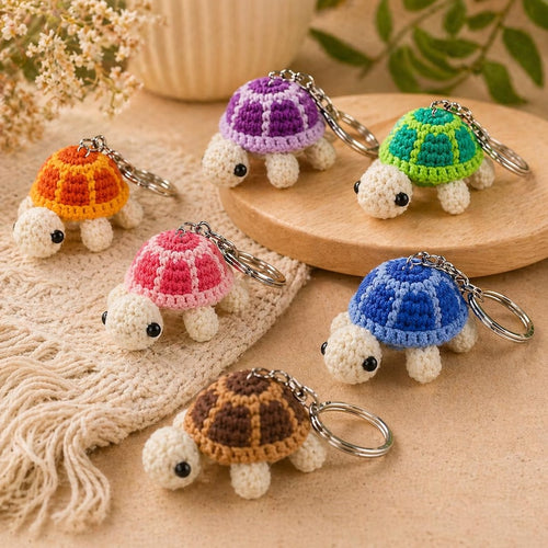 Amigurumi Schildkröte Schlüsselanhänger, gehäkelter Mini Tieranhänger, kawaii Taschenanhänger, Garn und Metallspange