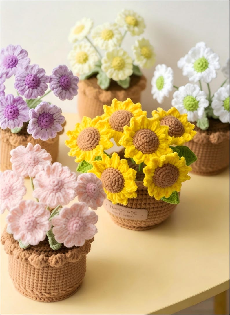 Gehäkelte Topfblumen Vergissmeinnicht, Baumwollgarn Tischdeko, Bürogeschenk