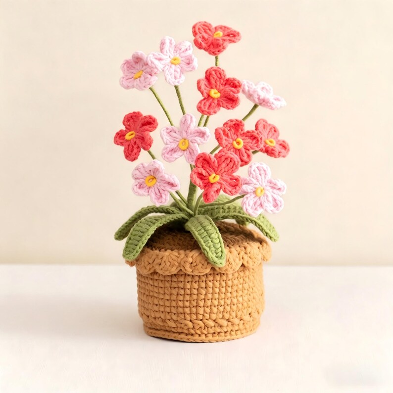 Gehäkelte Topfblumen Vergissmeinnicht, Baumwollgarn Tischdeko, Bürogeschenk