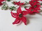 Fuchsia Stern Blume Häkelkette, Türkisch Oya Spitze Sommer Schmuck, Grüne Perlen Lange Lariat