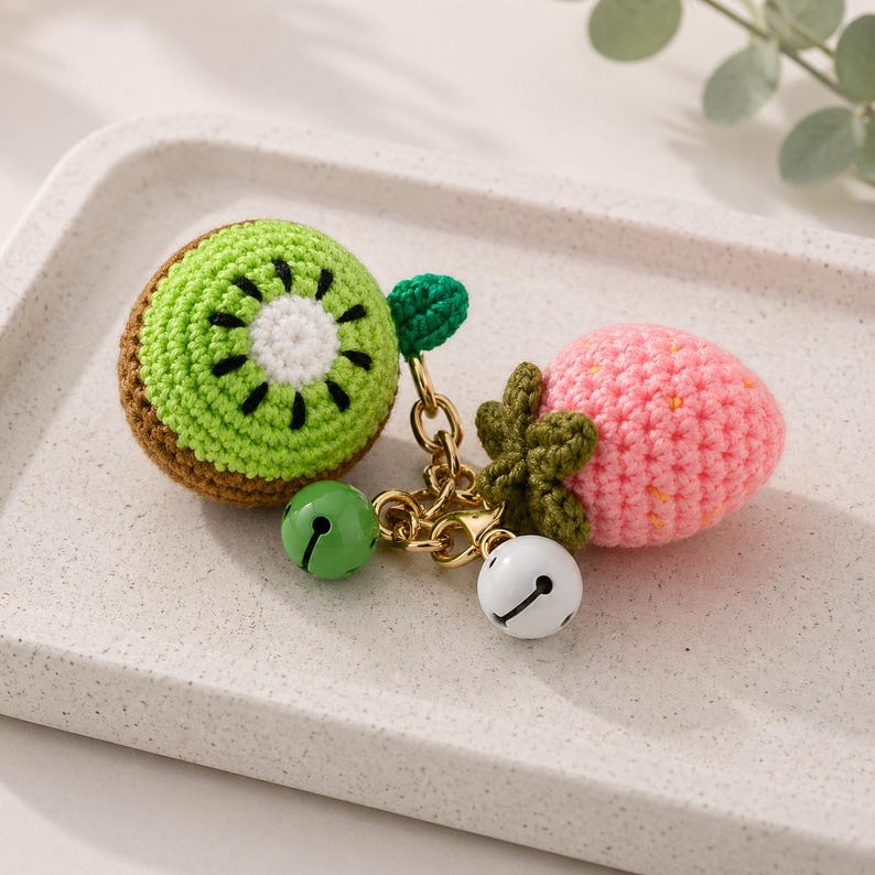 Gehäkelter Obst-Schlüsselanhänger, Amigurumi Plüsch, Taschenanhänger