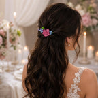 Mikrogehäkelte Rosen & Blaustern Haarspangen - Handgemachter Haarschmuck