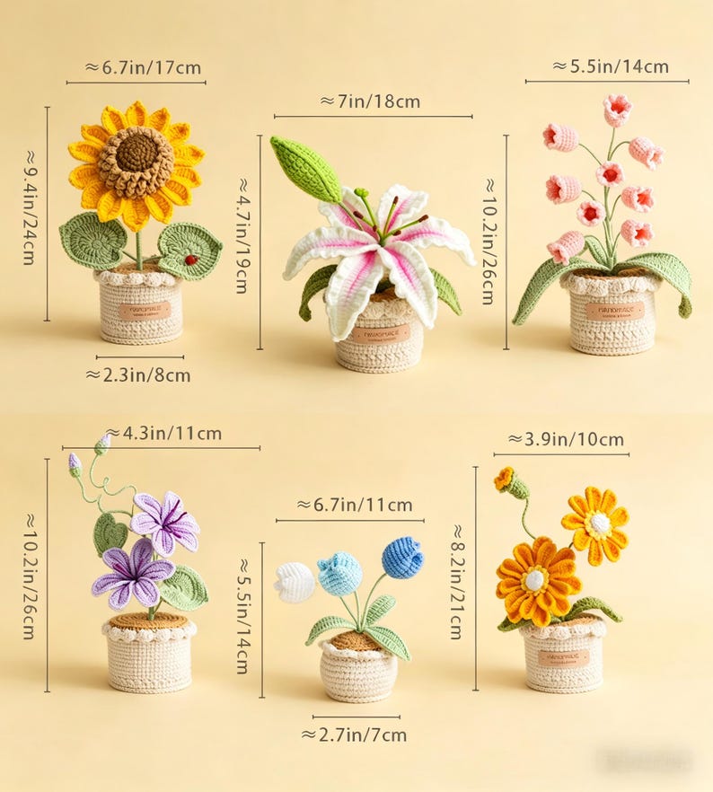 Gehäkelte Topfblumen Vergissmeinnicht, Baumwollgarn Tischdeko, Bürogeschenk