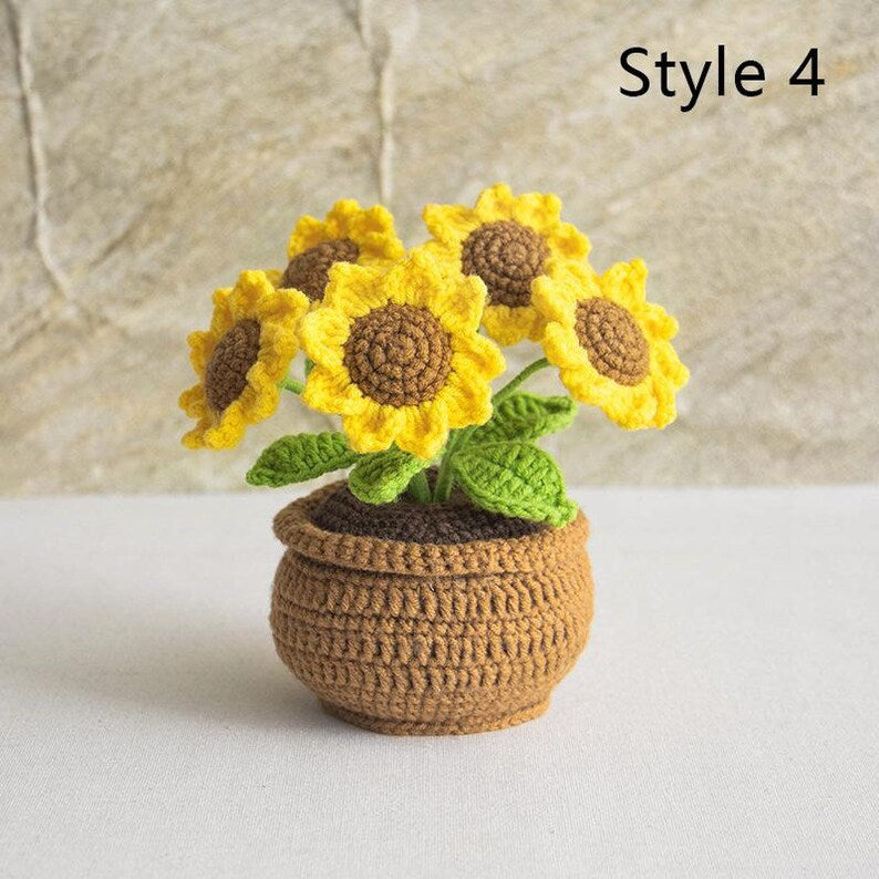 Gehäkelter Blumenstrauß Topfpflanze, Handgestrickte Blume, Ewige Wohnkultur