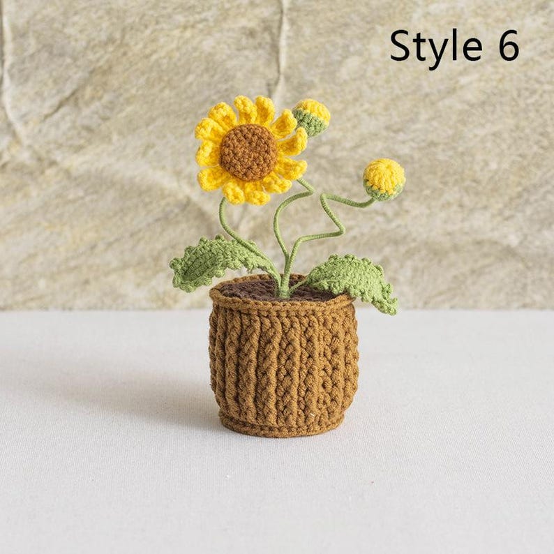 Gehäkelter Blumenstrauß Topfpflanze, Handgestrickte Blume, Ewige Wohnkultur
