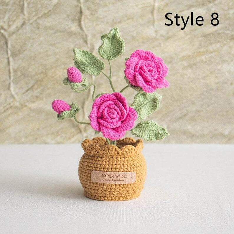 Gehäkelter Blumenstrauß Topfpflanze, Handgestrickte Blume, Ewige Wohnkultur