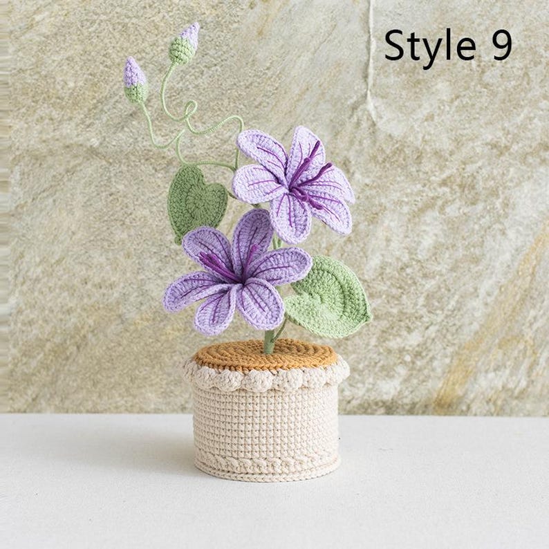 Gehäkelter Blumenstrauß Topfpflanze, Handgestrickte Blume, Ewige Wohnkultur