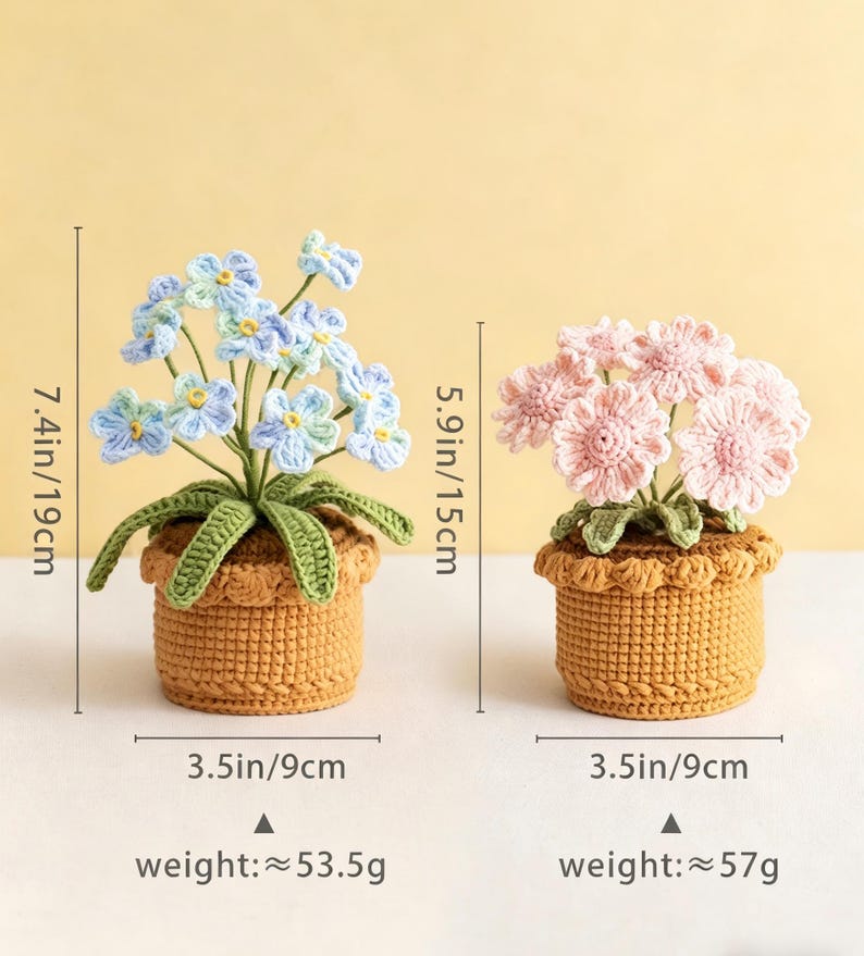 Gehäkelte Topfblumen Vergissmeinnicht, Baumwollgarn Tischdeko, Bürogeschenk