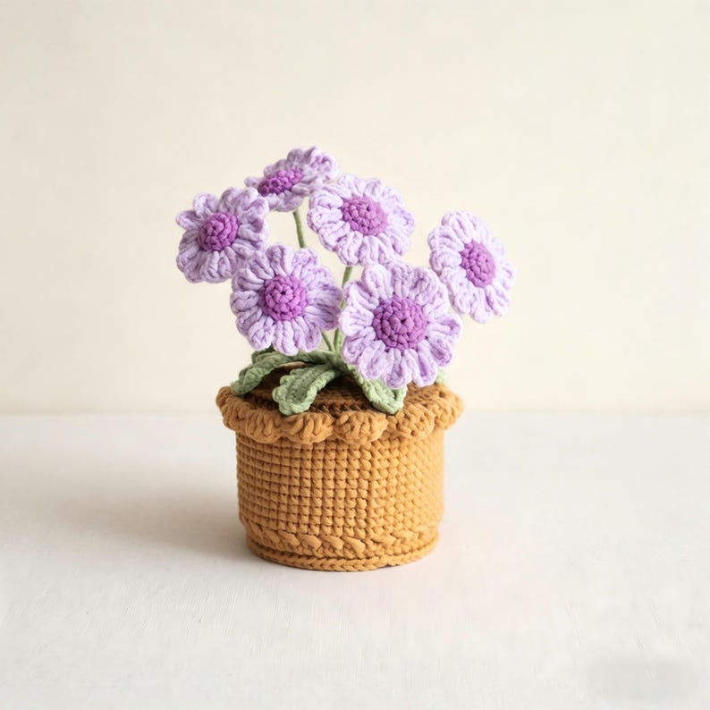 Gehäkelte Topfblumen Vergissmeinnicht, Baumwollgarn Tischdeko, Bürogeschenk