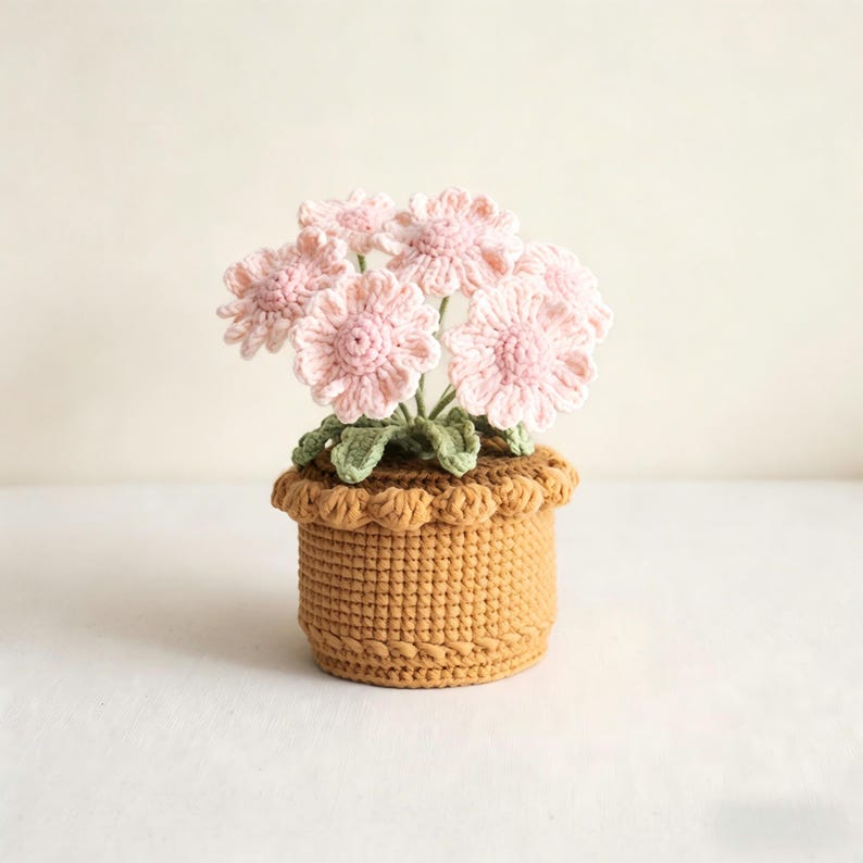 Gehäkelte Topfblumen Vergissmeinnicht, Baumwollgarn Tischdeko, Bürogeschenk