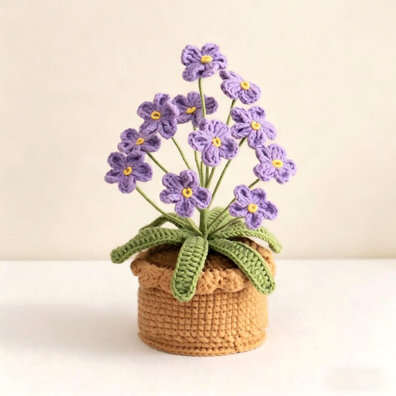 Gehäkelte Topfblumen Vergissmeinnicht, Baumwollgarn Tischdeko, Bürogeschenk