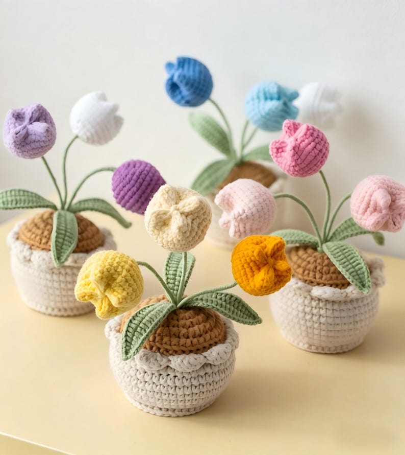 Gehäkelte Topfblumen Vergissmeinnicht, Baumwollgarn Tischdeko, Bürogeschenk