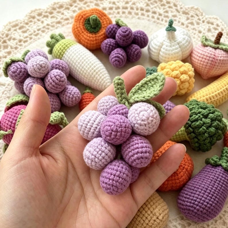 Gehäkelte Obst Gemüse Schlüsselanhänger, Gestrickte Lebensmittel Taschenanhänger, Amigurumi Plüsch Accessoire