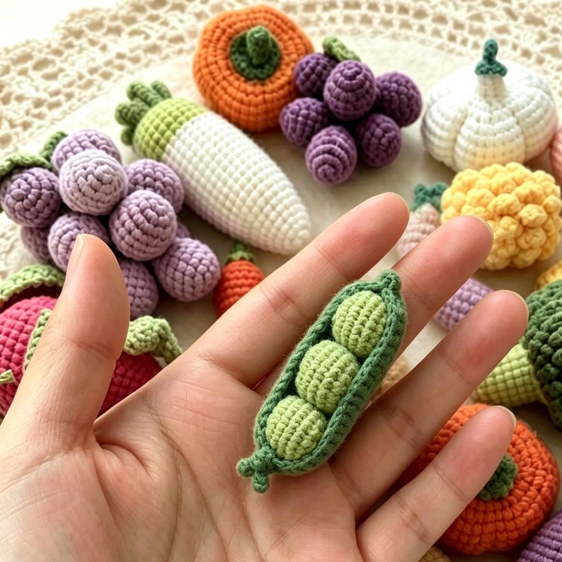 Gehäkelte Obst Gemüse Schlüsselanhänger, Gestrickte Lebensmittel Taschenanhänger, Amigurumi Plüsch Accessoire