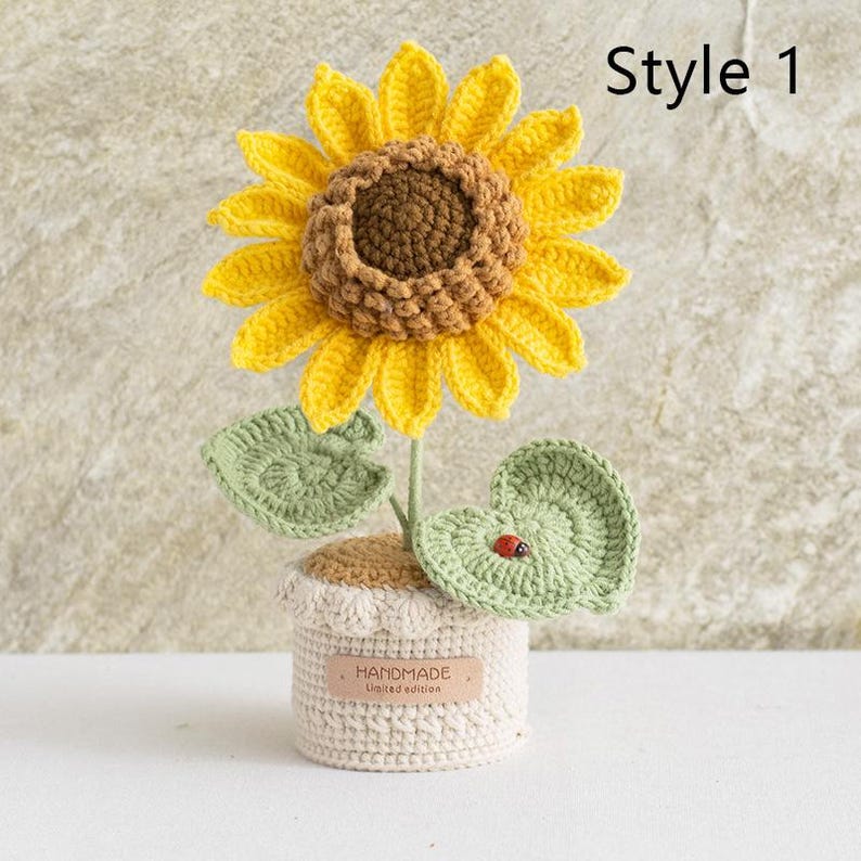 Gehäkelter Blumenstrauß Topfpflanze, Handgestrickte Blume, Ewige Wohnkultur
