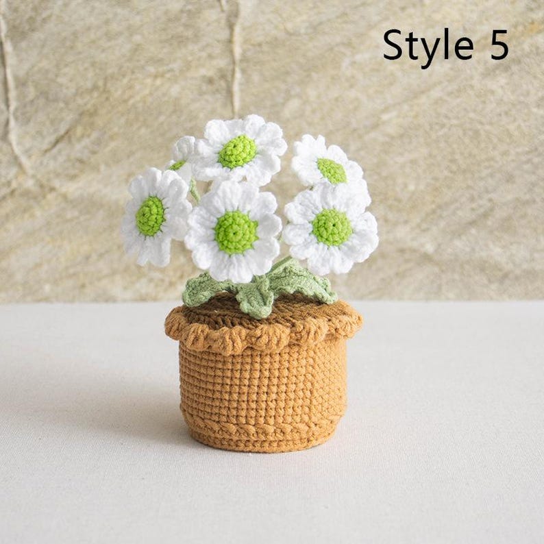 Gehäkelter Blumenstrauß Topfpflanze, Handgestrickte Blume, Ewige Wohnkultur