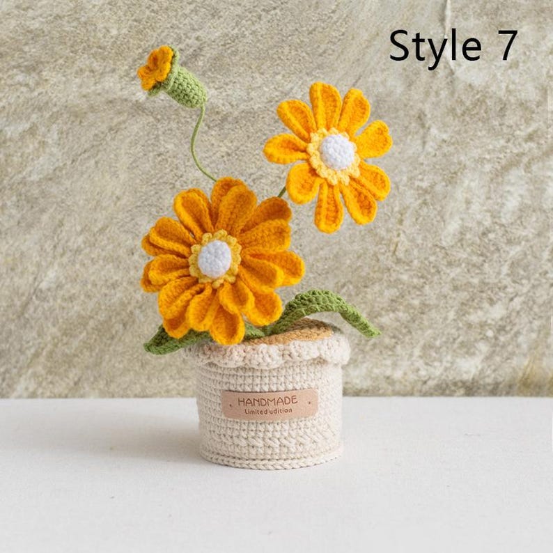 Gehäkelter Blumenstrauß Topfpflanze, Handgestrickte Blume, Ewige Wohnkultur