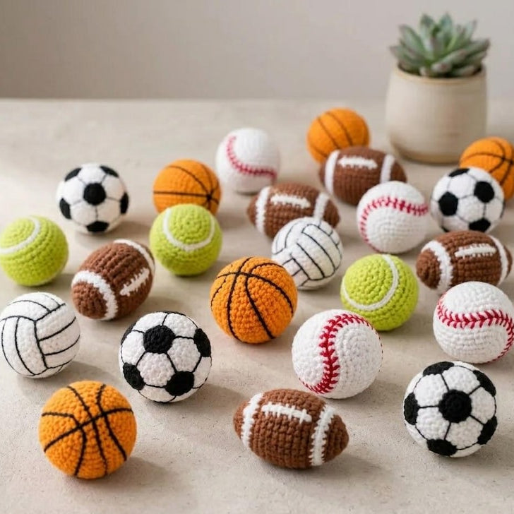 Gehäkelte Sportbälle Set – Fußball, Basketball, Football – Amigurumi Dekoration, 3,5 Zoll