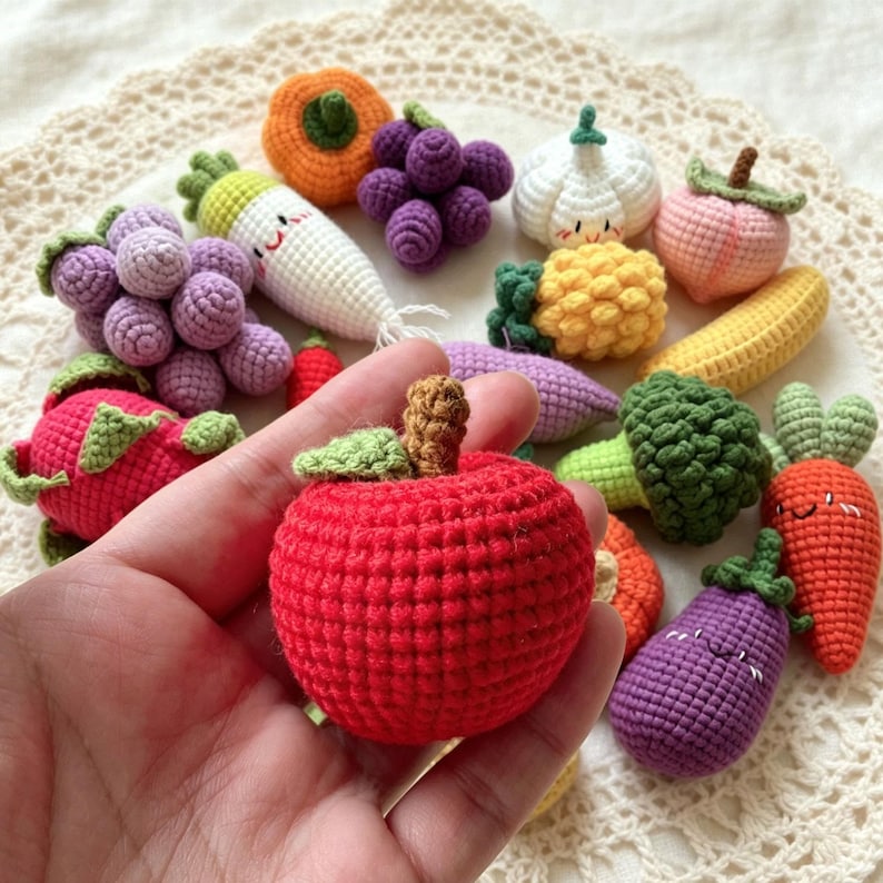 Gehäkelte Obst Gemüse Schlüsselanhänger, Gestrickte Lebensmittel Taschenanhänger, Amigurumi Plüsch Accessoire