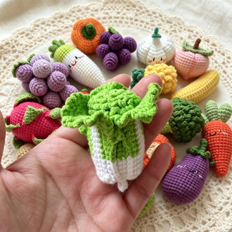 Gehäkelte Obst Gemüse Schlüsselanhänger, Gestrickte Lebensmittel Taschenanhänger, Amigurumi Plüsch Accessoire