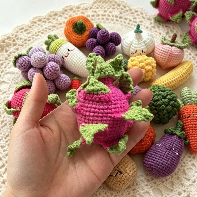 Gehäkelte Obst Gemüse Schlüsselanhänger, Gestrickte Lebensmittel Taschenanhänger, Amigurumi Plüsch Accessoire