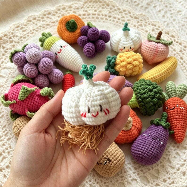 Gehäkelte Obst Gemüse Schlüsselanhänger, Gestrickte Lebensmittel Taschenanhänger, Amigurumi Plüsch Accessoire