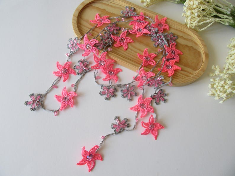 Gelbe Blumen Häkelkette, Türkisch Oya Perlen Lariat, Romantische Sommer Braut Schmuck, Garten Hochzeit Accessoire