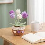 Gehäkelte Tulpe Topfpflanze, handgefertigte Blumen Schreibtisch Dekor, gemütliche Raumdekoration