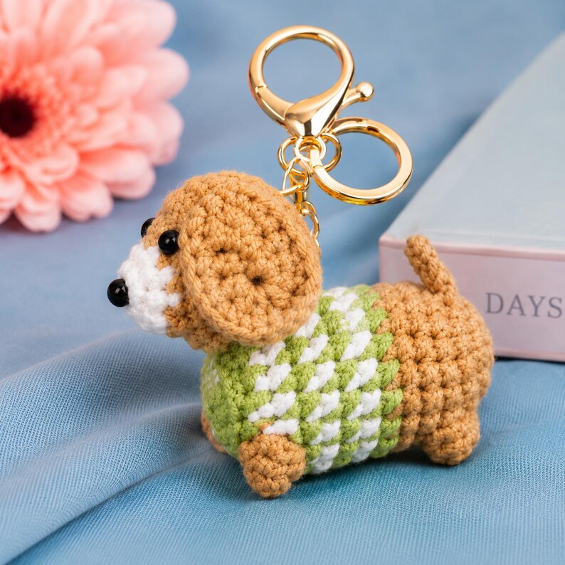 Gehäkelter Hund Schlüsselanhänger, Welpen Taschenanhänger, Tier Schlüsselanhänger, Rucksack-Charme