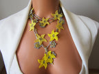 Gelbe Blumen Häkelkette, Türkisch Oya Perlen Lariat, Romantische Sommer Braut Schmuck, Garten Hochzeit Accessoire