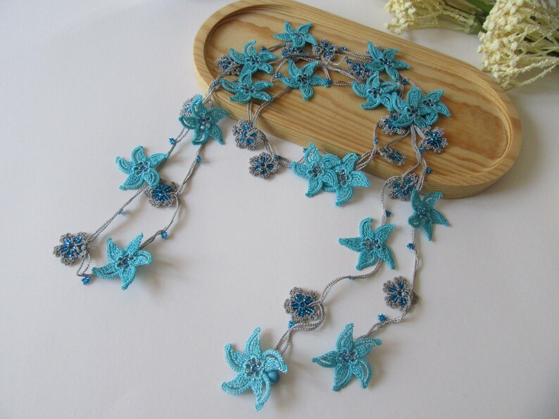 Gelbe Blumen Häkelkette, Türkisch Oya Perlen Lariat, Romantische Sommer Braut Schmuck, Garten Hochzeit Accessoire