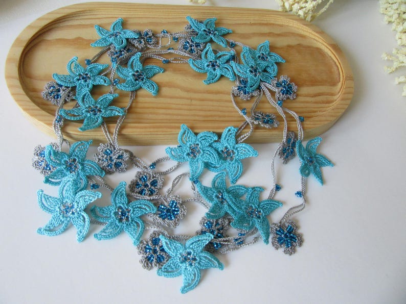 Gelbe Blumen Häkelkette, Türkisch Oya Perlen Lariat, Romantische Sommer Braut Schmuck, Garten Hochzeit Accessoire