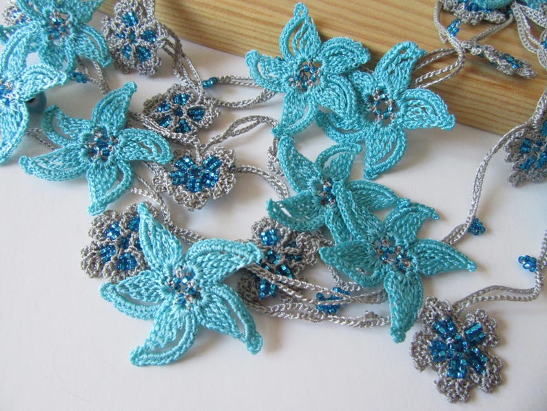 Gelbe Blumen Häkelkette, Türkisch Oya Perlen Lariat, Romantische Sommer Braut Schmuck, Garten Hochzeit Accessoire