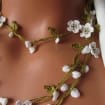 Weiße Micro Blume Cochet Halskette, Howlite Perlen Lange Wrap Lariat, Häkelschmuck