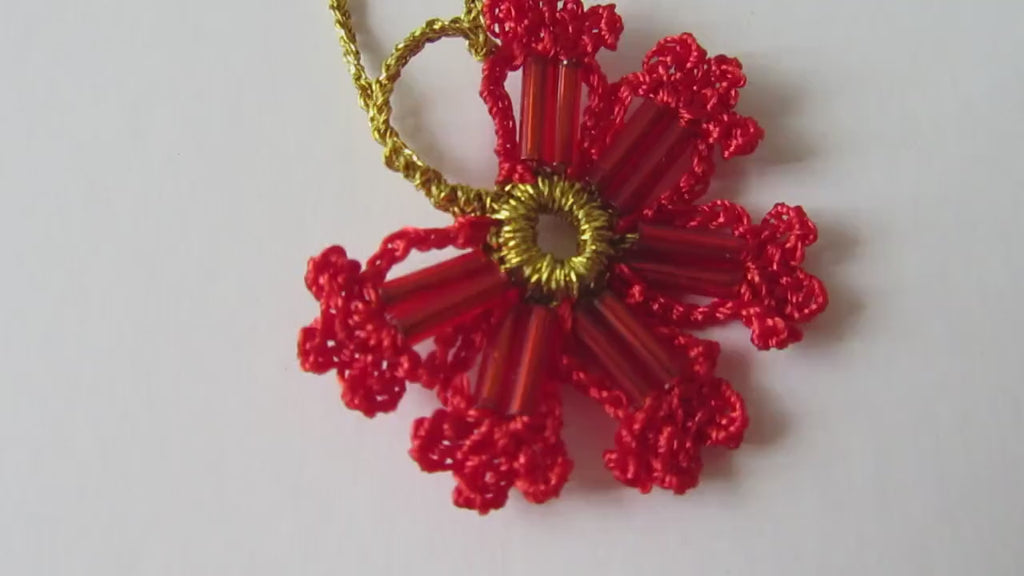 Rote türkische Oya Halskette, Häkelblume Lange Lariat, Floral Perlen Wrap Halskette, Spitze Schmuck