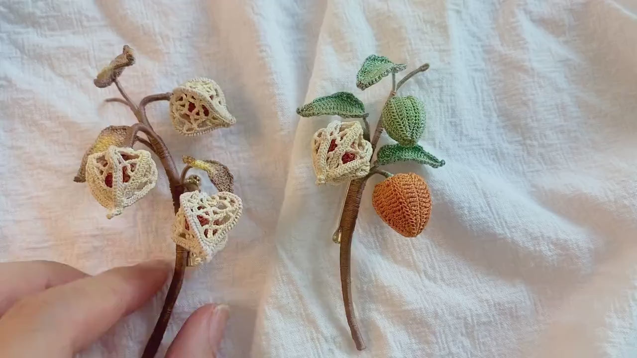 Gehäkelte Physalis Brosche Anstecknadel 8,5 cm * 5 cm / 8 cm * 5,5 cm DMC Baumwollfaden